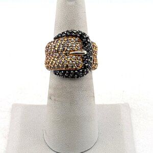 Estate Sterling Silver 925 Buckle Ring Black White CZ Two-Tone Size 6 Vintage